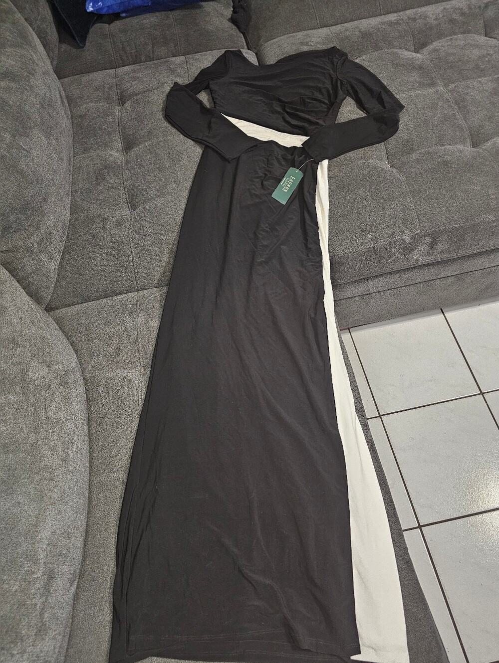 Lauren Ralph Lauren Black Long-Sleeve Maxi Dress with White Side Stripe